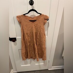 Ces Femme Bohemian Floral Textured Cotton Ruffle Sleeve Tiered orange Dress M
